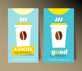 Wall Mural - Coffee business cards design templates with text and blue background. 