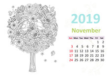Happy Coloring Page. Calendar For 2019, November