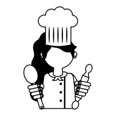 Poster - restaurant female chef with roller pin and spoon