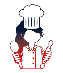 Sticker - restaurant female chef with roller pin and spoon