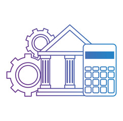 Wall Mural - bank building with calculator and gears