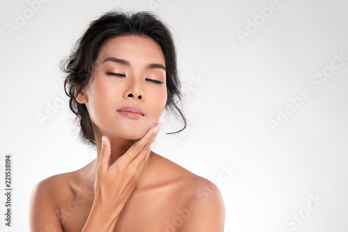Fotografie, Obraz Beautiful Young Asian Woman with Clean Fresh Skin