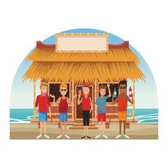 Canvas Print - Peoplea at beach kiosk