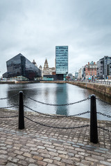 Wall Mural - Skyline of Liverpool with a view on LIverpool Pier head and the Museum of Liverpool,