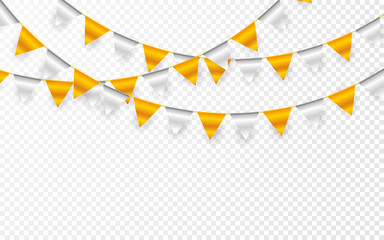 Wall Mural - celebration party banner. golden and silver foil confetti and flag garland. vector illustration