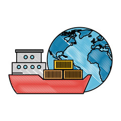 Sticker - world planet earth with cargo ship