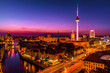 Aerial view of Berlin skyline and Spree river in beautiful Colorful sunset in summer, Germany