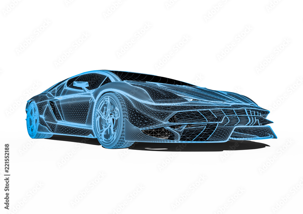 Hyper car radiography / 3D render image representing an Hypercar x-ray ...