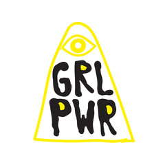 Wall Mural - GRL PWR short quote. Girl Power simple cute illustration for print, bag, clothing. Perfect to stick on laptop, phone, wall everywhere. Modern feminist slogan, the latest tattoo trend