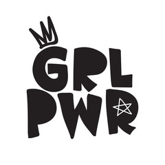 Wall Mural - GRL PWR short quote. Girl Power simple cute illustration for print, bag, clothing. Perfect to stick on laptop, phone, wall everywhere. Modern feminist slogan, the latest tattoo trend