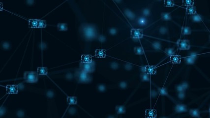 Poster - Blockchain network concept.Isometric digital blocks square code big data connection with Distributed ledger technology , Cryptocurrency finance bitcoin business.Seamless loop. 4k