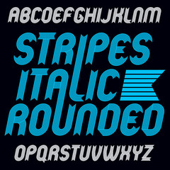 Poster - set of cool vector upper case english alphabet letters isolated. funky bold italic font, typescript 