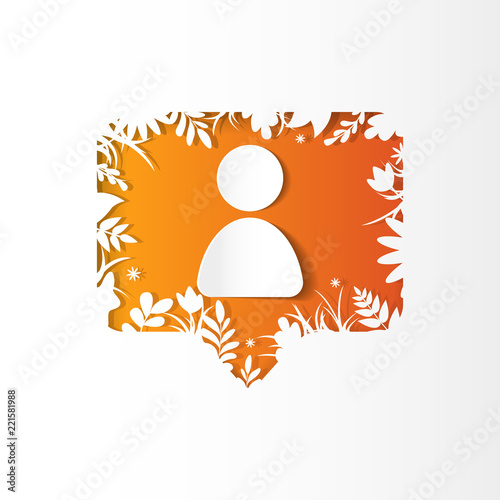 Social network orange icon follower, new subscriber with white plants, grass, le Slika na platnu