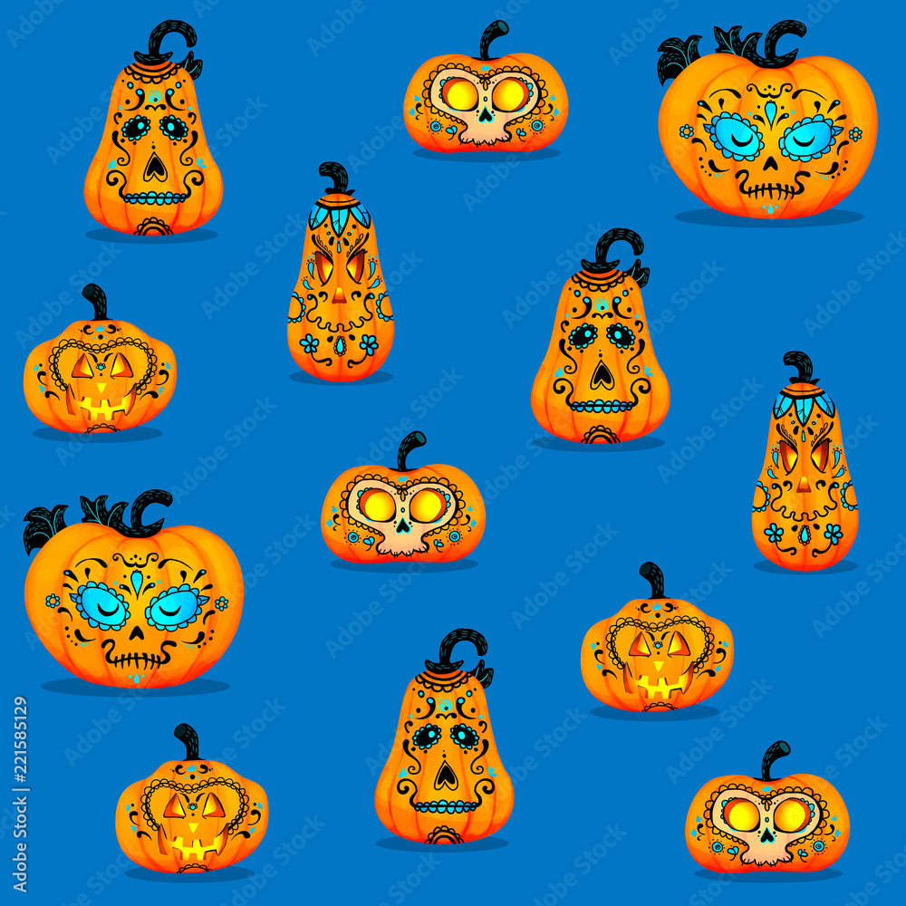 Halloween pumpkins background - obrazy, fototapety, plakaty 