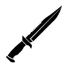 Simple, Flat, Black Silhouette Illustration Of A Combat Knife. Isolated On White