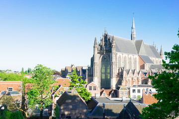 Wall Mural - hooglandse kerk gothic church and roofs of leiden netherlands