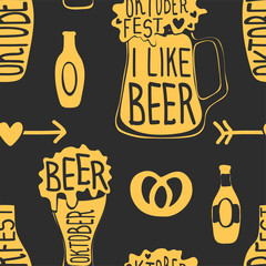 Wall Mural - Oktoberfest beer festival. Hand draw seamless pattern