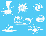 Fototapeta Perspektywa 3d - milk splash collection , set ,vector, clear background