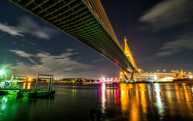 The Grand King Bhumibol Bridge at night, Bangkok Thailand