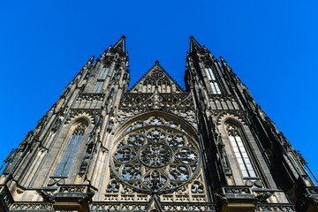 Gothic facade of St. Vitus Cathedral in Prague Castle