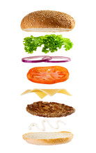 Big Meat Burger Ingredients Isolated On White