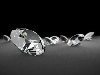 Poster - Realistic diamonds on black background, 3D illustration.