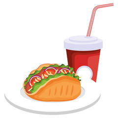 Poster - delicious mexican taco with soda