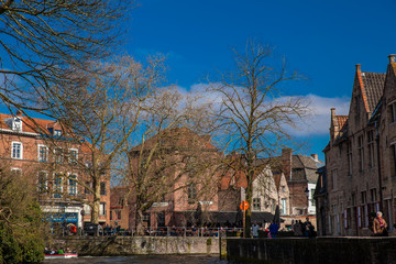 Canals of the historical and beautiful Bruges town in Belgium