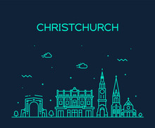 Christchurch City Skyline, New Zealand Vector Line