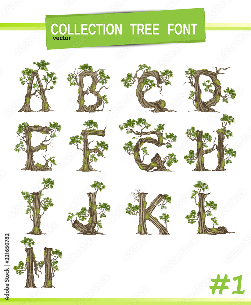 Tree font.Twisted tree in the shape of letter.Letter A B C vector ...