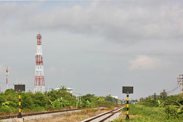 the comunication tower with railway in countryside