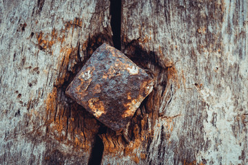 Background-headed iron nails, a rusty old dirty