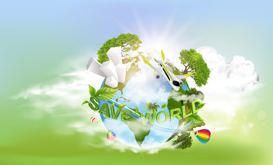 Wall Mural - Earth Day. Eco friendly concept. Vector illustration. Earth day concept. World environment day background. Save the earth. Happy Earth Day Poster or Banner Background.