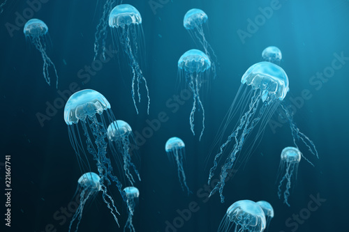 Fotomural 3D illustration background of jellyfish