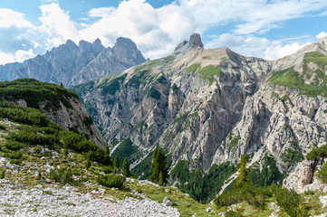 Rugged Mountain Ranges in Tre Cima Natural Park Area in the Italian Dolomites.