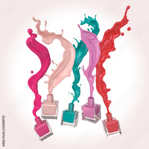 Fotografía Colorful nail polish or Colorful lacquer paint Splash on white background, 3d illustration