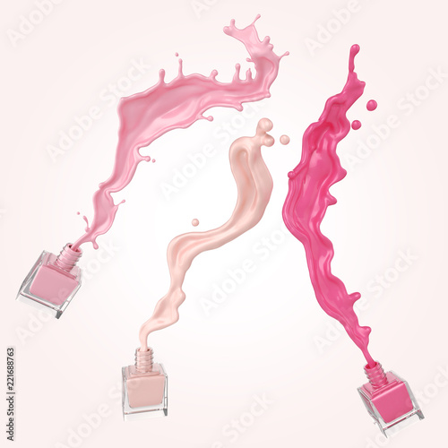 Fotomural Colorful nail polish or Colorful lacquer paint Splash on white background, 3d illustration