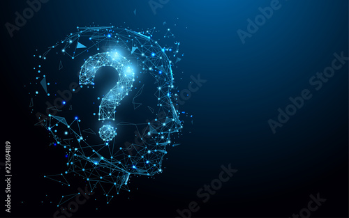 Human head with question mark form lines, triangles and particle style design Poster Mural XXL