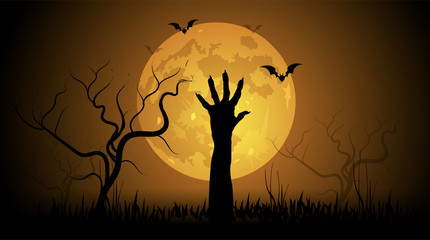 Poster - mano zombie, mano, Halloween, sfondo, paura