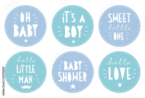 Sweet Baby Shower Vector Sticker Set Round Blue Tags It S A Boy Sweet Baby Shower Vector Sticker Set Round Blue Tags It S A Boy
