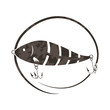 Fishing. Wobbler lure for fish. Black and white logo. Vector illustration.