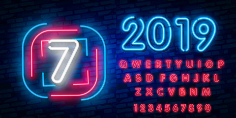 Number seven symbol neon sign vector. Seventh, Number seven template neon icon, light banner, neon signboard, nightly bright advertising, light inscription. Vector illustration