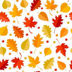 Wall Mural - Seamless pattern with colorful autumn leaves