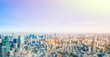panoramic modern city skyline aerial view under blue sky in Tokyo, Japan