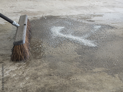 Cleaning Oil Spill In Garage Buy This Stock Photo And Explore