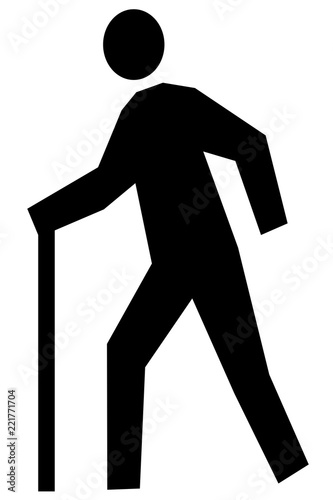杖をついて歩く人のイラスト 左向き 黒 Stock イラスト Adobe Stock
