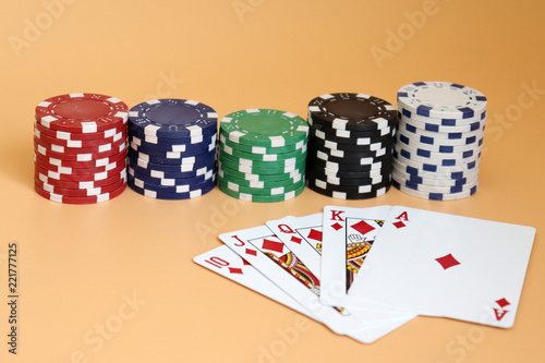 фотография Proximity shooting of casino chips and cards.