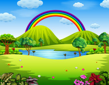 A Colorfull Garden With The Beautiful Rainbow 
