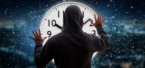 Poster - Man holding a clock timer 3d rendering