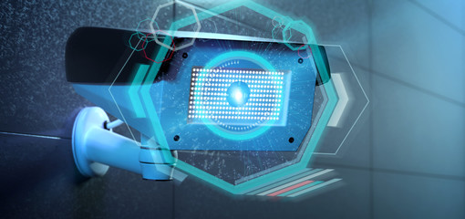 Poster - Security camera targeting a detected intrusion - 3d renderinga